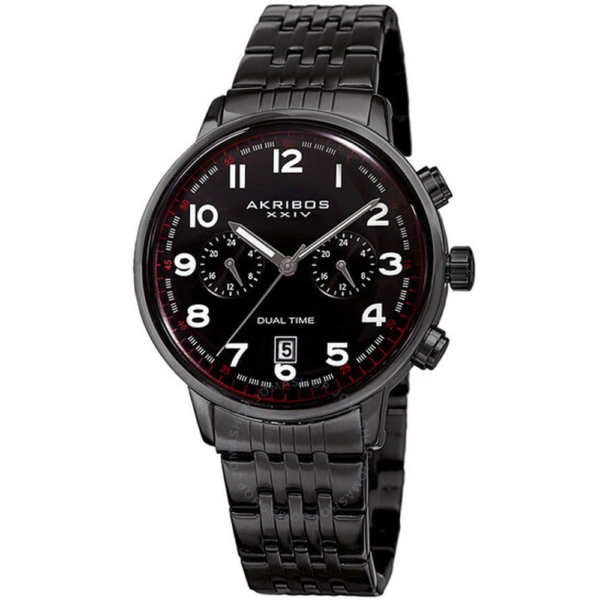 Akribos XXIV Black Dial Dual Time Mens Watch AK942BK 1