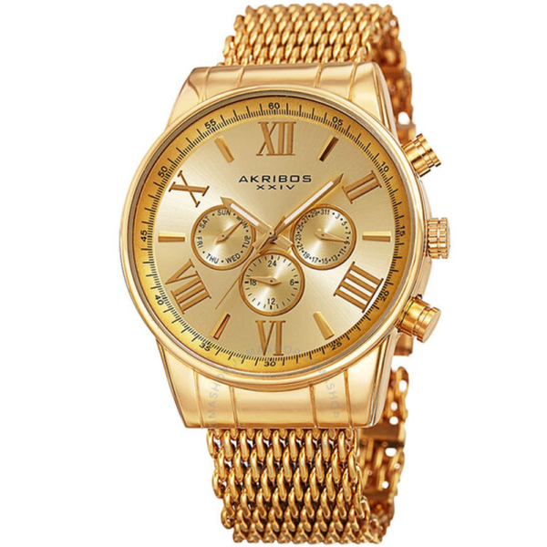 Akribos XXIV Enterprise Quartz Gold Dial Mens Watch P50156 1