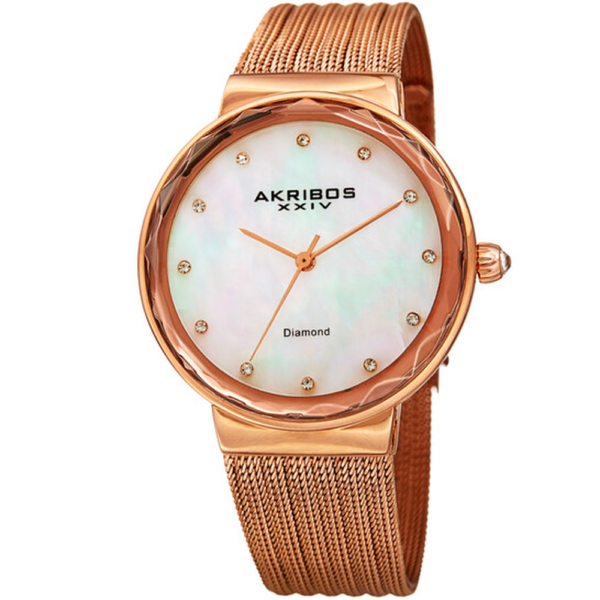 Akribos XXIV Quartz Diamond White Dial Ladies Watch AK1009RG 1