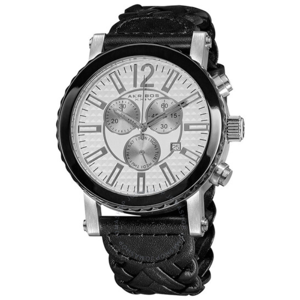 Akribos Chronograph Black Leather Mens Watch AK571BK 1