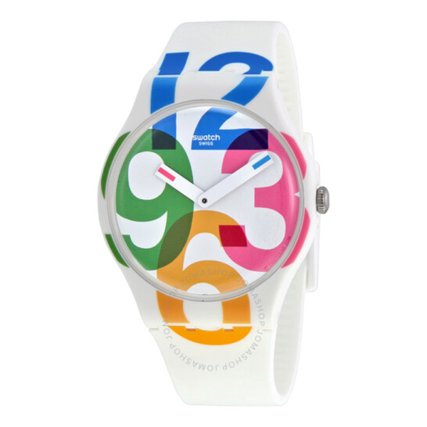 Swatch Clockwise White Dial White Silicone Ladies Watch SUOW117 1