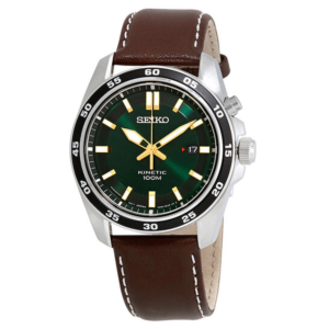 Seiko Kinetic Green Dial Brown Leather Mens Watch SKA791 1